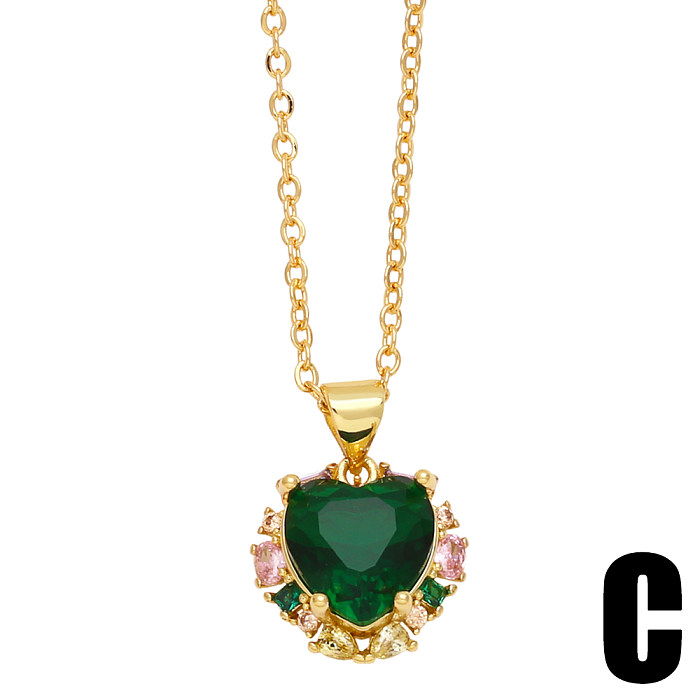 IG Style Casual Retro Heart Shape Copper 18K Gold Plated Zircon Pendant Necklace In Bulk