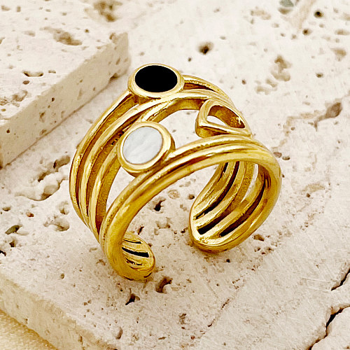 Schlichter Stil, ovale, vergoldete Ringe aus Edelstahl mit Inlay-Muschel und Zirkon
