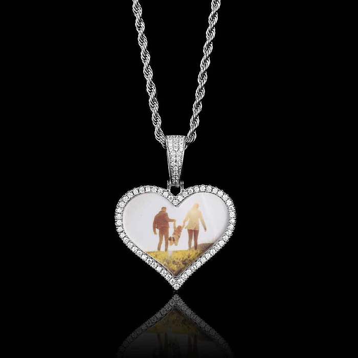 1 Piece Hip-Hop Heart Shape Copper Inlay Rhinestones Pendant Necklace