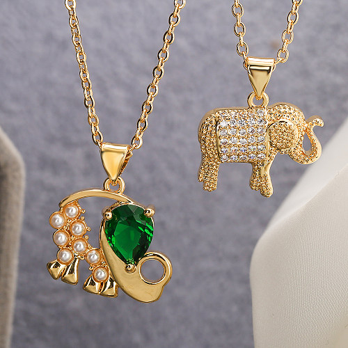 قلادة على شكل فيل من النحاس المطلي بالذهب عيار 18 قيراط بتصميم بسيط من الزركون بكميات كبيرة