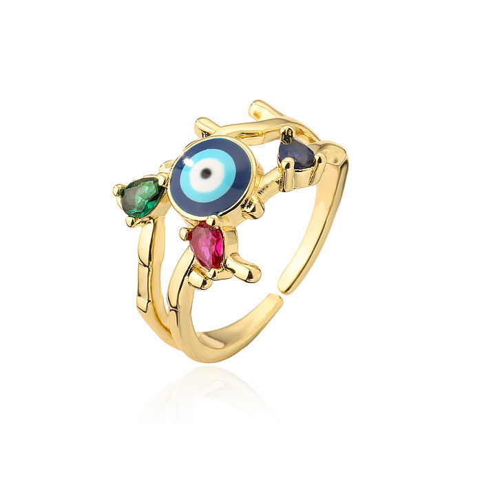 Fashion Eye Kupfer-Emaille-Zirkon-offener Ring, 1 Stück