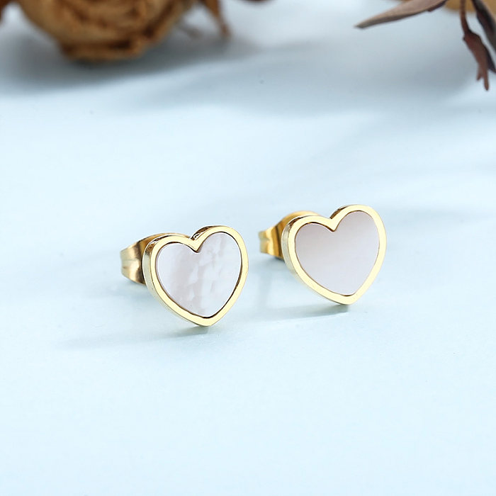 Vacation Heart Shape Titanium Steel Plating Inlay Shell 18K Gold Plated Rose Gold Plated Bracelets Earrings Necklace