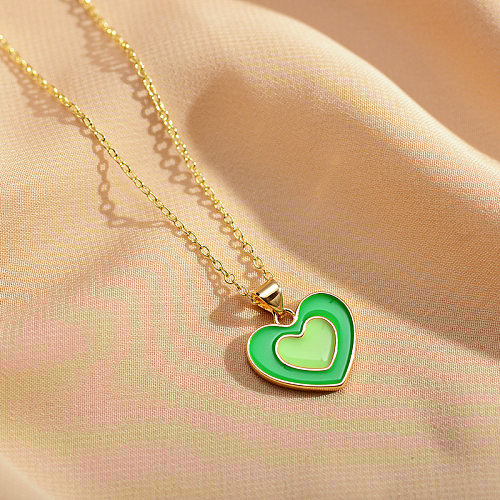 Casual Simple Style Heart Shape Copper Enamel Plating Gold Plated Pendant Necklace