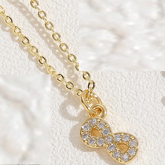 Elegante, schlichte Halskette mit Kreuz-Unendlichkeits-Kupferbeschichtung, Inlay aus Zirkon, 14 Karat vergoldet, Weißgold plattiert