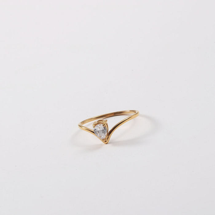 Simple Style Water Droplets Titanium Steel Inlaid Zircon Rings