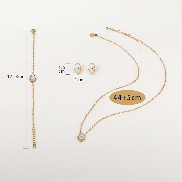 Elegant Lady Sun Palm Stainless Steel Plating Inlay Shell 18K Gold Plated Bracelets Earrings Necklace