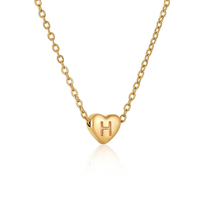 Casual Elegant Letter Heart Shape Stainless Steel Copper Plating 14K Gold Plated Pendant Necklace