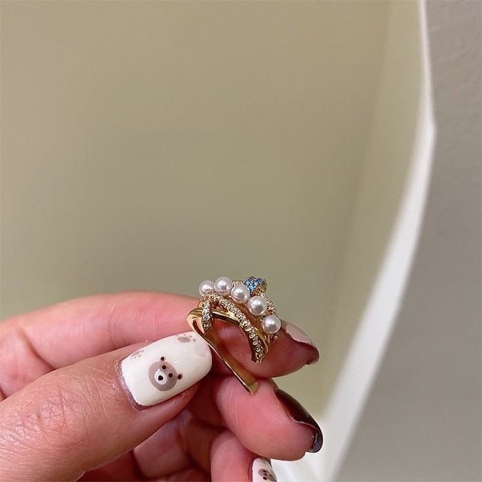 Clips d'oreille en cuivre, 1 pièce, placage géométrique élégant, incrustation de perles artificielles en Zircon