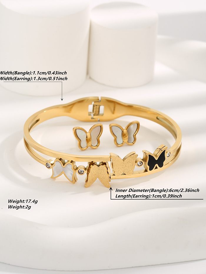 Beach Commute Butterfly Resin Titanium Steel Plating Inlay Zircon Gold Plated Bracelets Earrings