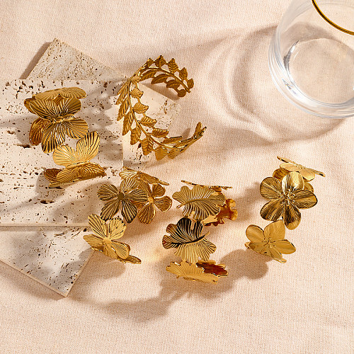 Bracelet asymétrique en acier inoxydable, Style Vintage, feuilles, fleurs, papillons