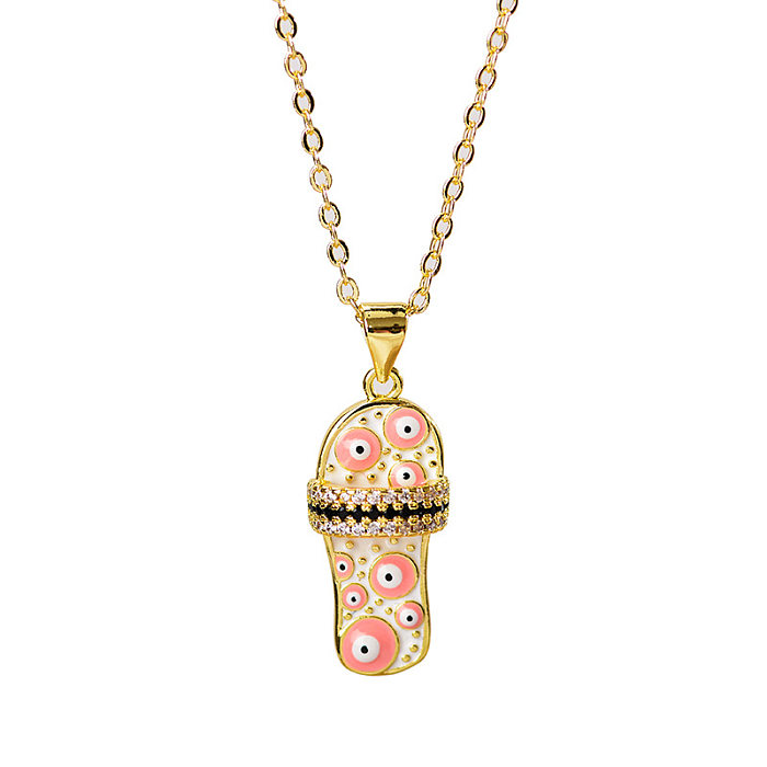 Casual Funny Slippers Eye Copper Enamel Plating Zircon Gold Plated Pendant Necklace