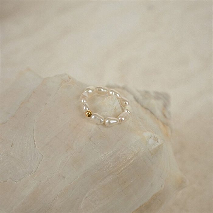 Elegant Simple Style Round Stainless Steel Imitation Pearl Rings In Bulk