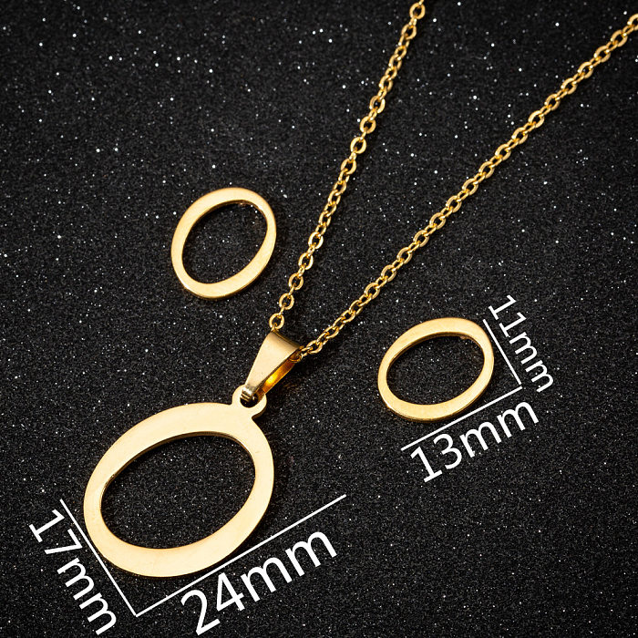 Women'S Fashion Simple Style Letter Stainless Steel Pendant Necklace Ear Studs Plating Jewelry Sets