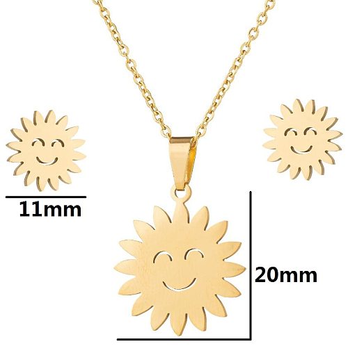 1 Set Fashion Sun Smiley Face Stainless Steel Titanium Steel Plating Hollow Out Jewelry Set