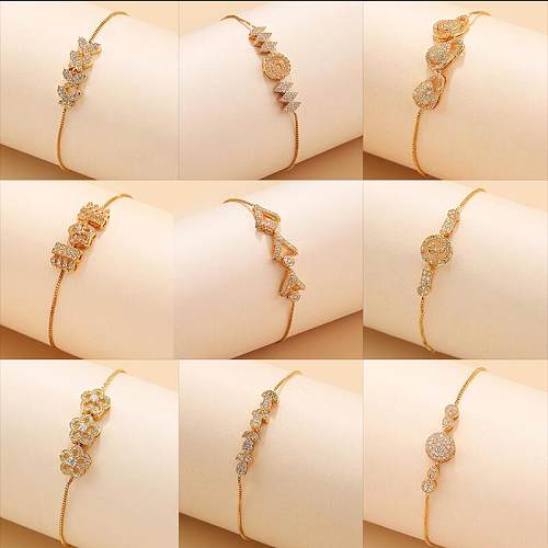 Simple Style Shiny Flower Butterfly Copper Plating Inlay Zircon 18K Gold Plated Bracelets