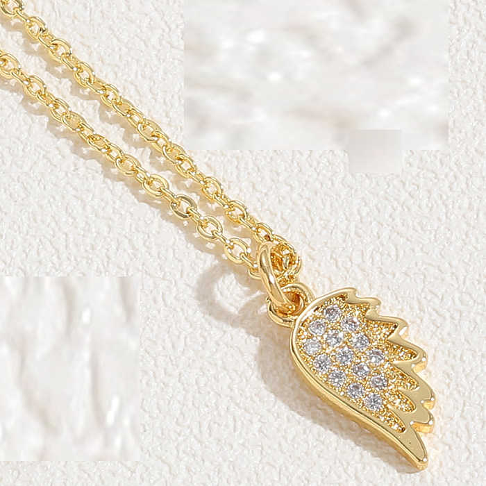 Sweet Simple Style Feather Flower Copper Plating Inlay Zircon 14K Gold Plated White Gold Plated Pendant Necklace