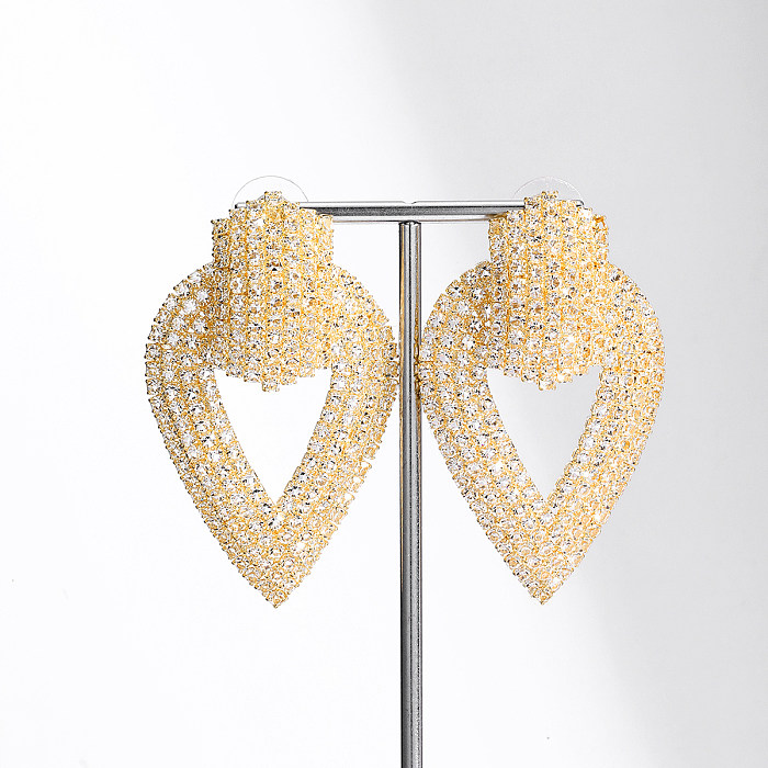 1 Pair Fashion Heart Shape Copper Plating Inlay Zircon Earrings
