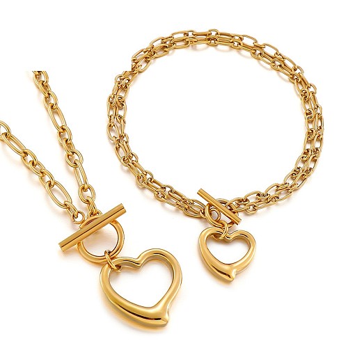 Europäische und amerikanische Mode Edelstahl OT Schnalle Herz Anhänger Armband Halskette Set