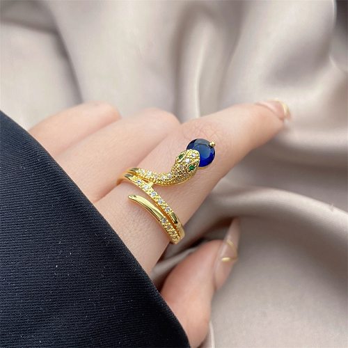 Casual Snake Copper Plating Inlay Zircon Open Ring