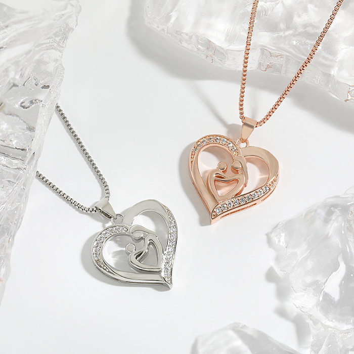 MAMA Simple Style Human Heart Shape Copper Zircon Pendant Necklace In Bulk