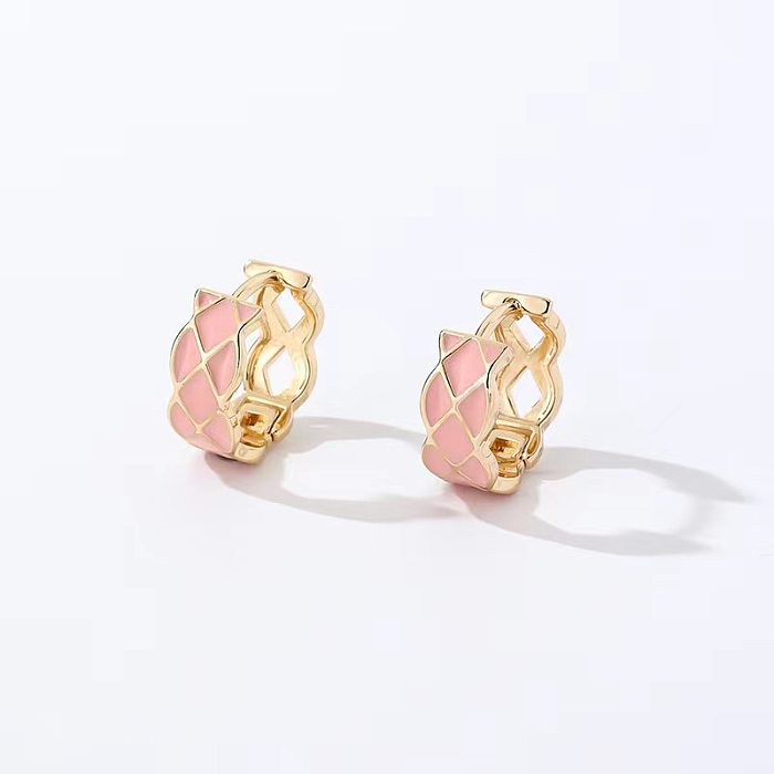 1 Pair Simple Style Grid Irregular Enamel Copper Earrings