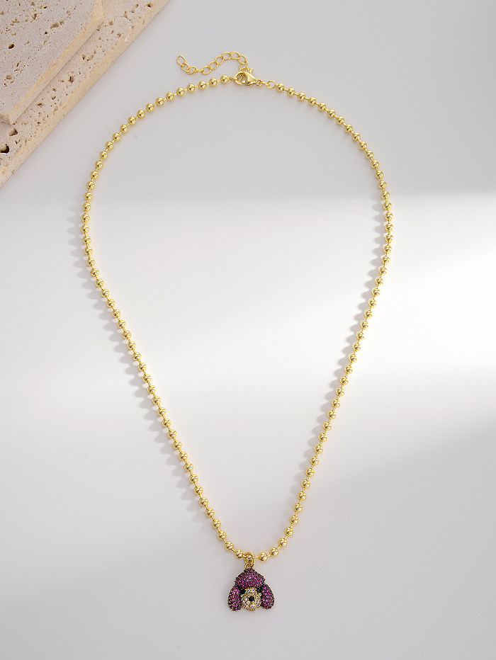 Cute Streetwear Dog Copper Gold Plated Zircon Pendant Necklace In Bulk