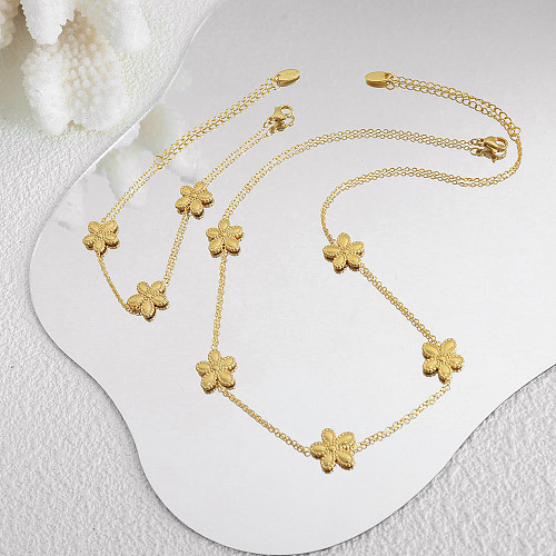 Sweet Flower Titanium Steel Plating 18K Gold Plated Bracelets Necklace