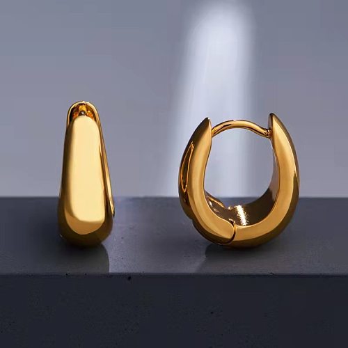 Boucles d'oreilles en cuivre en forme de U de style simple, boucles d'oreilles en cuivre plaquées