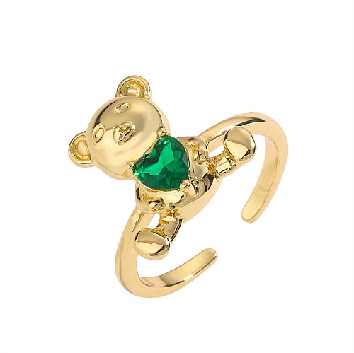 Simple Style Bear Heart Shape Copper Plating Inlay Zircon Gold Plated Open Rings
