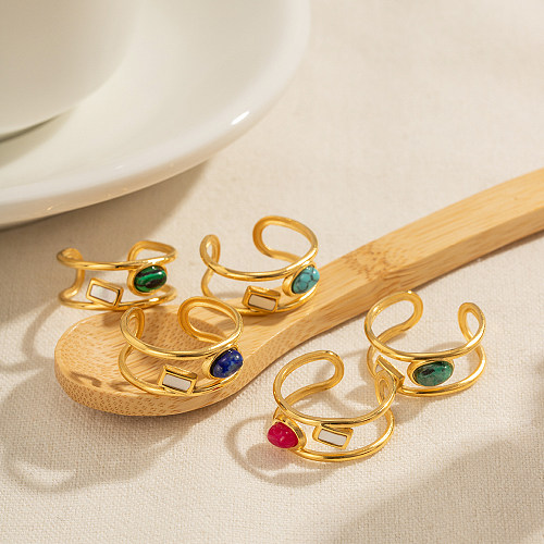 Einfarbige Ringe aus 18 Karat vergoldetem Edelstahl im IG-Stil mit Natursteinen in großen Mengen