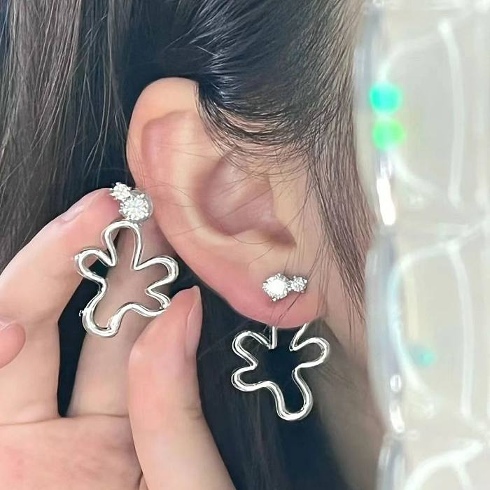 Boucles d'oreilles en alliage plaqué, 1 paire, en forme de cœur, nœud de fleur, clous d'oreilles