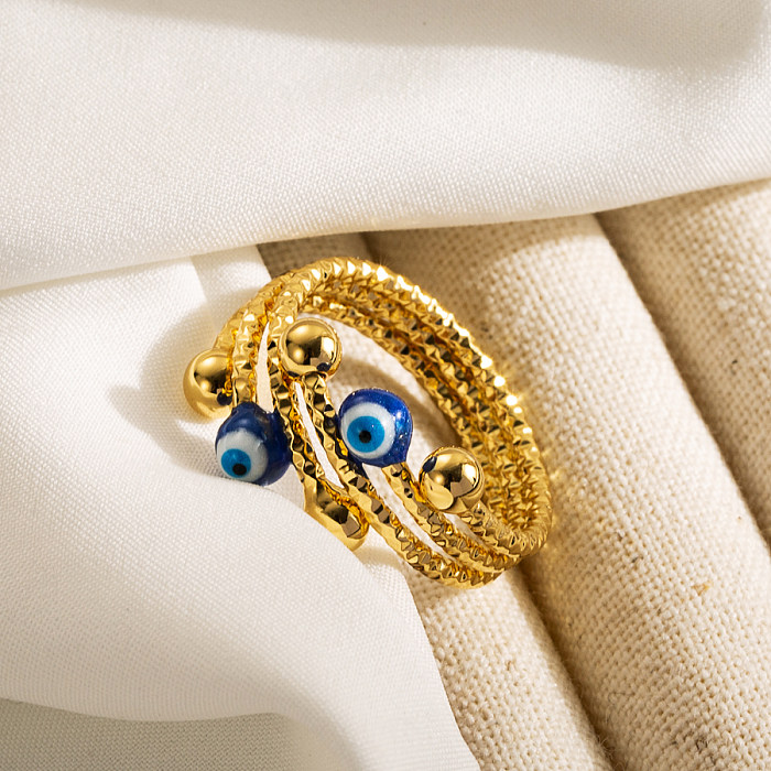 Ethnic Style Devil'S Eye Copper Enamel Plating 18K Gold Plated Open Ring