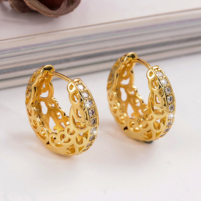 1 Pair IG Style Simple Style Round Plating Hollow Out Inlay Copper Zircon 18K Gold Plated Earrings