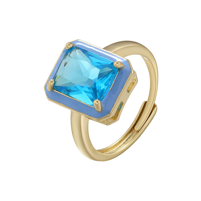 Elegant Luxurious Square Copper Enamel Plating Inlay Zircon 18K Gold Plated Rings