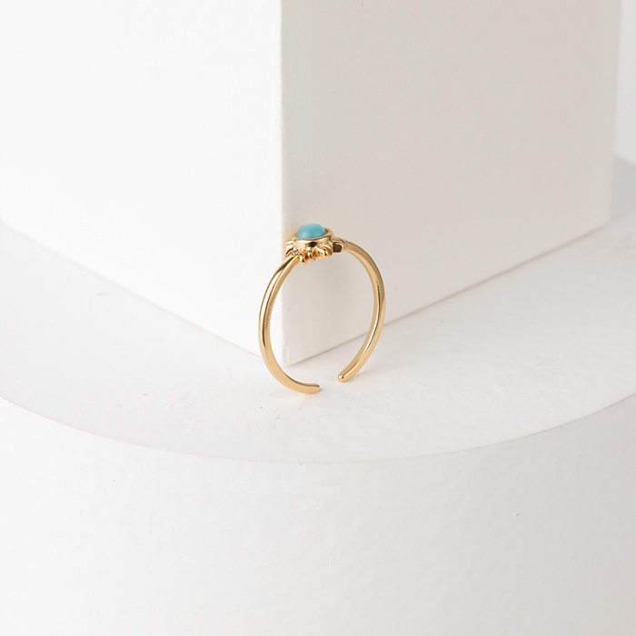 Offener, verstellbarer Ring mit offenem, verstellbarem Retro-Sonnen-Edelstein-Messing aus 14 Karat echtem Gold