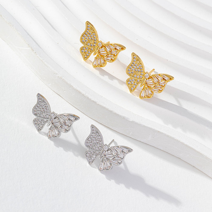 1 Pair Sweet Shiny Butterfly Plating Inlay Copper Zircon Ear Studs