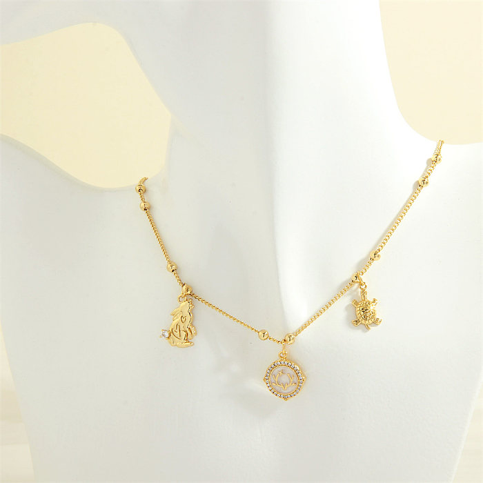 Einfache Streetwear-Halskette mit Buchstaben-Mond-Auge-Kupfer, 18 Karat vergoldet, Zirkon-Anhänger, in großen Mengen