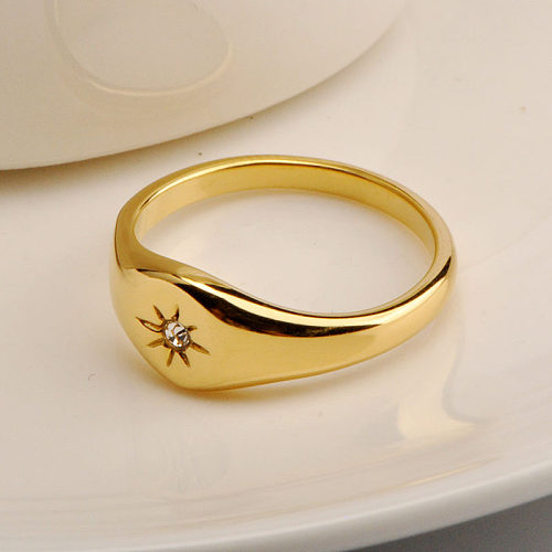 Wholesale Simple Style Star Titanium Steel Rhinestones Rings