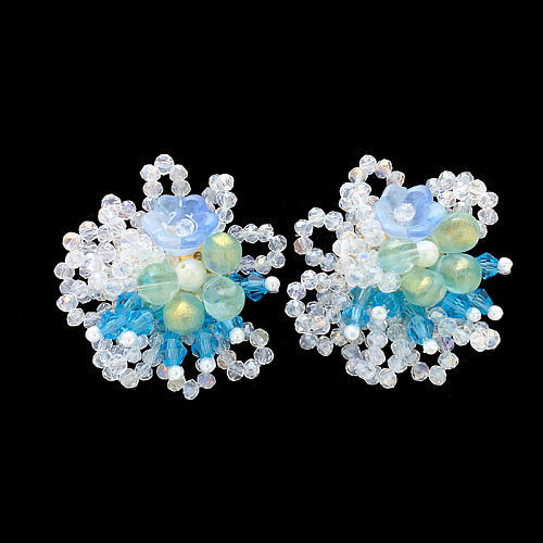 1 Pair Lady Flower Artificial Crystal Copper Ear Studs