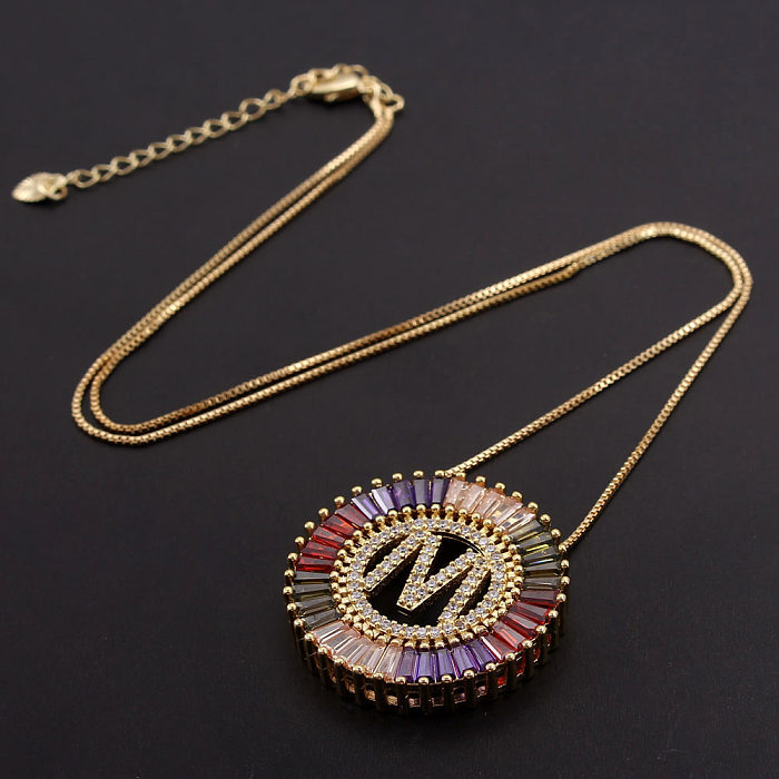 Commute Letter Copper Plating Inlay Zircon Gold Plated Pendant Necklace