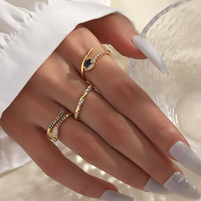 Offene Ringe im koreanischen Stil mit runder Verkupferung und Inlay-Zirkon, 18 Karat vergoldet