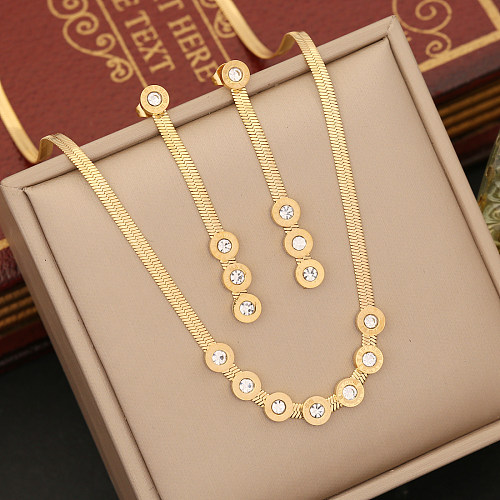 Elegant Lady Commute Round Stainless Steel Plating Inlay Zircon Bracelets Earrings Necklace