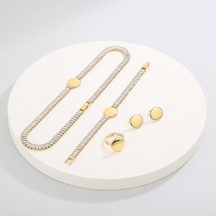 Ensemble de bijoux plaqué or 18 carats, Style Simple, étoile ronde brillante en forme de cœur, incrustation de placage en acier titane et Zircon