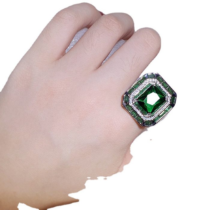 Retro Simple Style Rectangle Copper Plating Inlay Zircon Open Rings