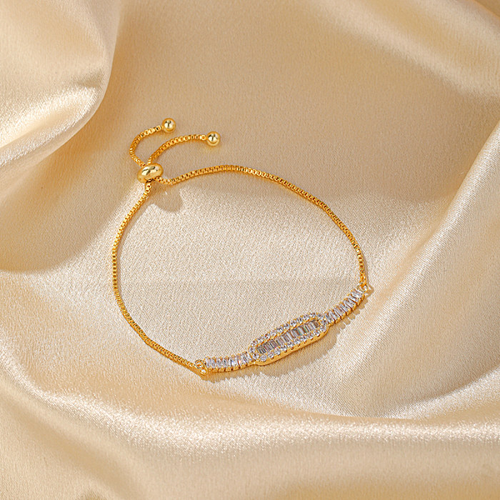 Commute Shiny Solid Color Copper Plating Inlay Zircon 14K Gold Plated Bracelets