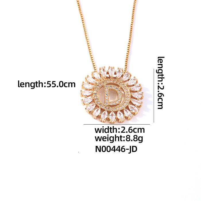 Casual Simple Style Round Letter Copper Plating Inlay Zircon Gold Plated Pendant Necklace