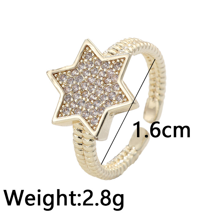 Anillos abiertos de circón con incrustaciones de cobre y estrella de estilo coreano informal