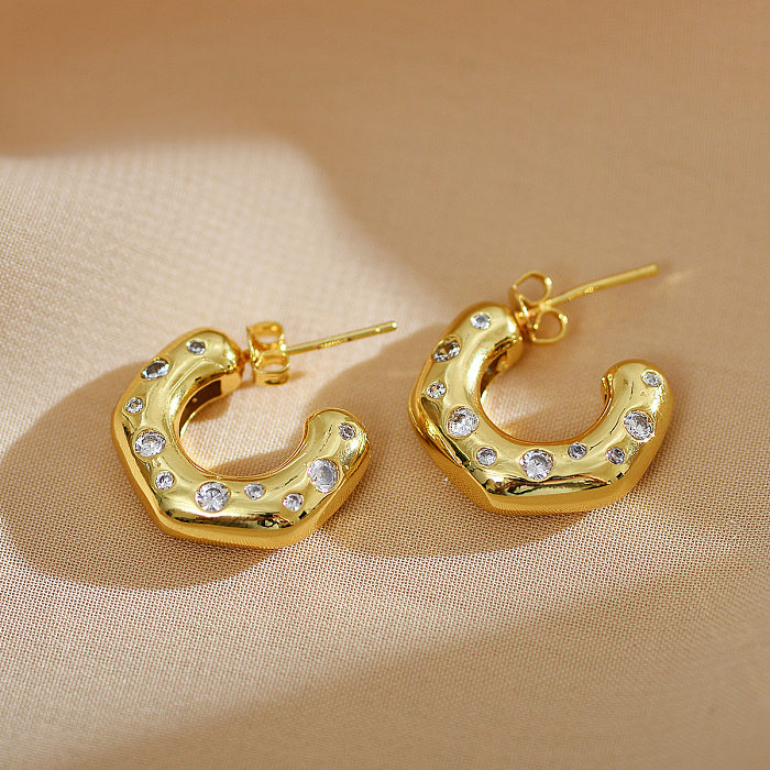 1 paire de clous d'oreilles en forme d'oeil du diable, Style moderne, incrustation d'émail en cuivre et diamant artificiel