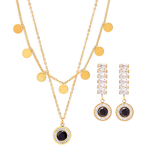 Fashion Geometric Titanium Steel Layered Necklaces Inlay Zircon Stainless Steel Necklaces 1 Piece