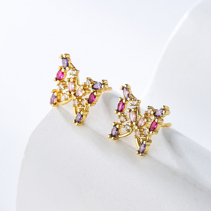 Fashion Bee Lizard Butterfly Copper Gold Plated Zircon Ear Studs 1 Pair